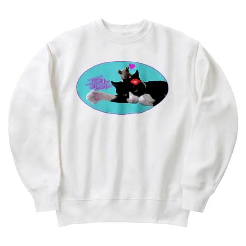 ベストフレンド ネコ丸とネズミ（ブルー） Heavyweight Crew Neck Sweatshirt
