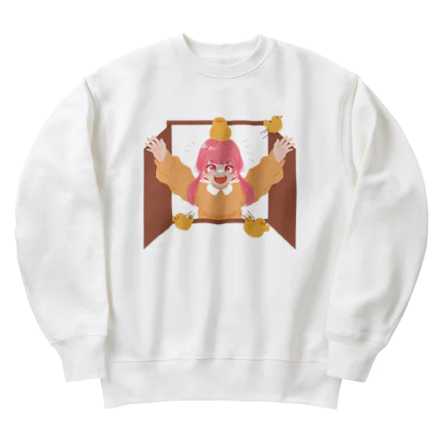 飛び出す少女とアヒル Heavyweight Crew Neck Sweatshirt