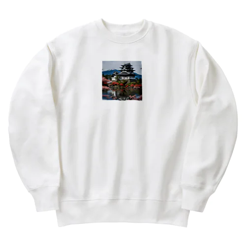 水面に映る城 Heavyweight Crew Neck Sweatshirt