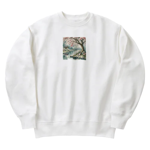 和紋様 x 猫　桜の下で眠る猫 Heavyweight Crew Neck Sweatshirt