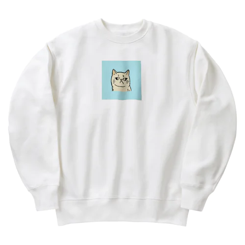 ふてくされたネコくん(水色) Heavyweight Crew Neck Sweatshirt