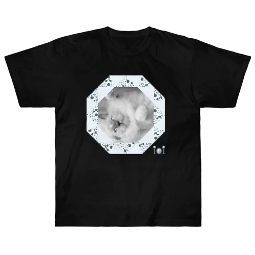 もふもふ白猫 ドットコラージュフレーム Heavyweight T-Shirt