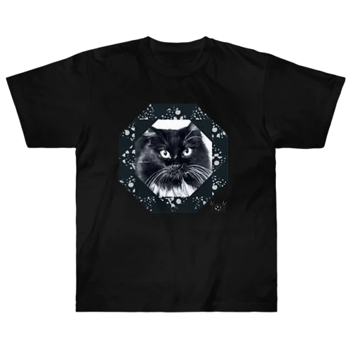 もふもふ黒猫 ドットコラージュフレーム Heavyweight T-Shirt