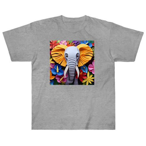 カラフルな象さんと花 Heavyweight T-Shirt