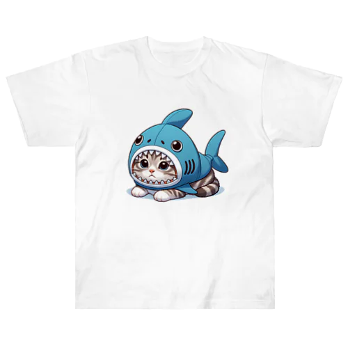 サメのフードを被った可愛らしい子猫 Heavyweight T-Shirt