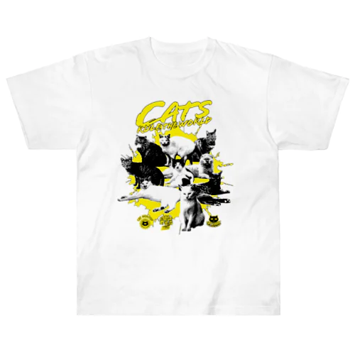 猫が世界を支配する（黄） Heavyweight T-Shirt