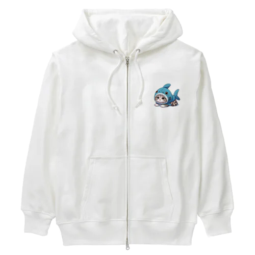 サメのフードを被った可愛らしい子猫 Heavyweight Zip Hoodie
