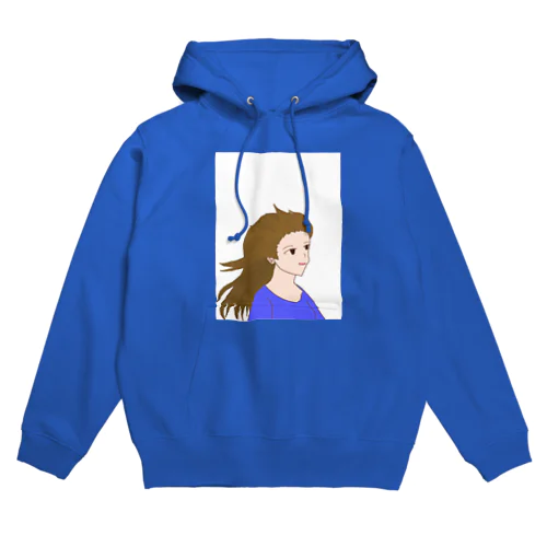 吹かれる少女(青) Hoodie