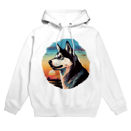 シベリアンハスキーと夕日 Hoodie