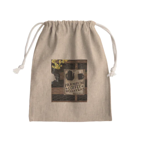 カフェ風プレート柄（オリーブ） Mini Drawstring Bag