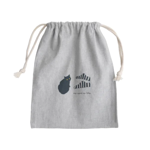 シマシマの靴下と黒ネコ Mini Drawstring Bag