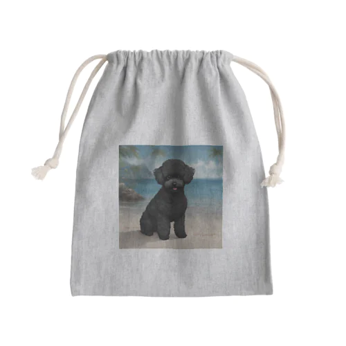 黒いトイプードルと海 Mini Drawstring Bag