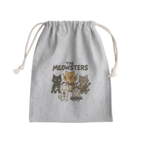 The Meowsters｜ゆるキャラ猫バンドTシャツ（5匹ver.）/The Meowsters | Cute Rock Band Cats T-Shirt (5 Members) Mini Drawstring Bag