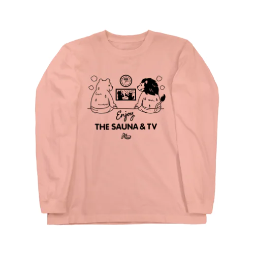 サウナでテレビを見るライオンとクマ Long Sleeve T-Shirt