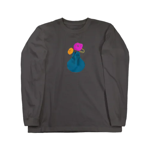 紫と黄色の花と花瓶の巾着袋 Long Sleeve T-Shirt