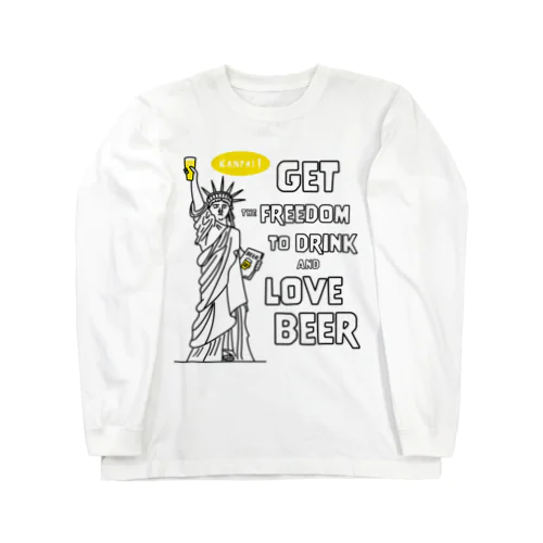 彫刻 × BEER（自由の女神・ビールを飲み愛する自由をその手に）黒線画-袋文字 Long Sleeve T-Shirt