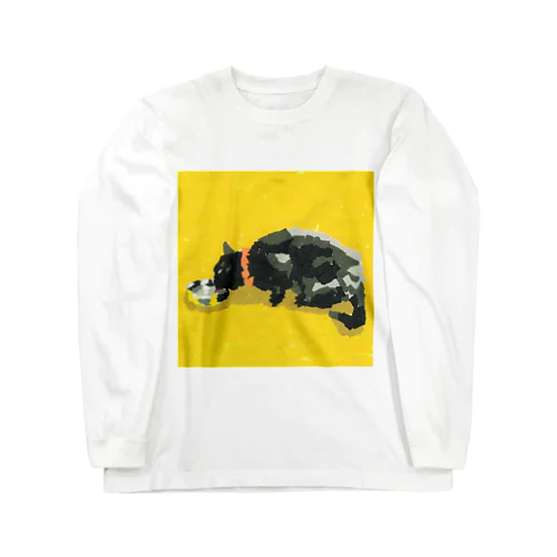 水飲む黒猫(ちぎり絵/貼り絵) Long Sleeve T-Shirt