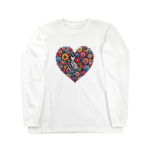 北欧風⑬花のハートと猫さん Long Sleeve T-Shirt