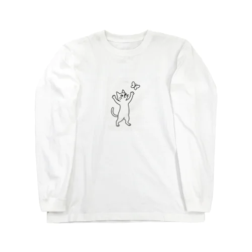 蝶を追いかける猫 Long Sleeve T-Shirt