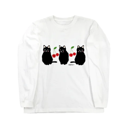 おすましキュートな黒猫ちゃんとサクランボ Long Sleeve T-Shirt