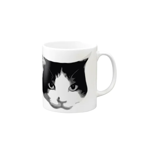ハチワレ猫　モノクロ02 Mug