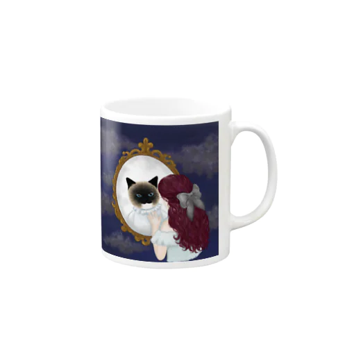 シャム猫娘「ボーダー」ジャケットイラスト 鏡越しのシャム猫 Mug