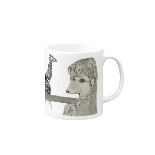 キリンと写真を撮る犬人間 Mug