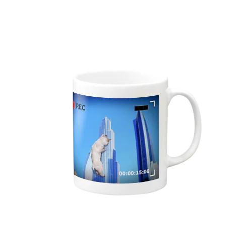 cat climbing a building Mug