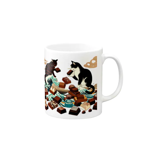 浮世絵風チョコ大好き猫ちゃん Mug