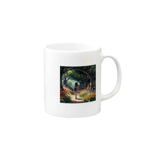 花のトンネルをくぐる女の子　猫と出会う前の旅 Mug