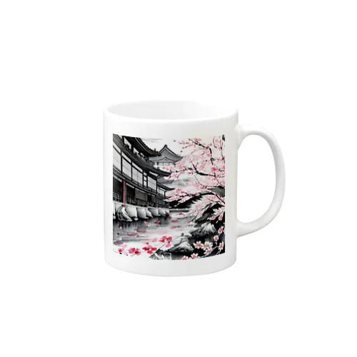 日本家屋と桜 Mug
