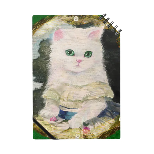 ドレスを着た白い子猫のアンティーク風肖像画 Notebook
