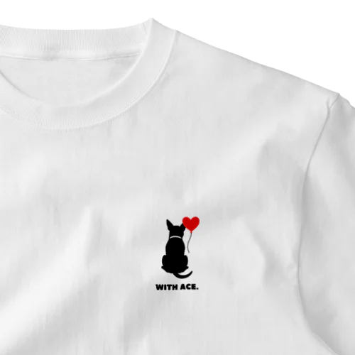 ブルテリア×赤いハートバルーン｜WITH ACE.デザイン（犬雑貨／シルエットアート） One Point T-Shirt