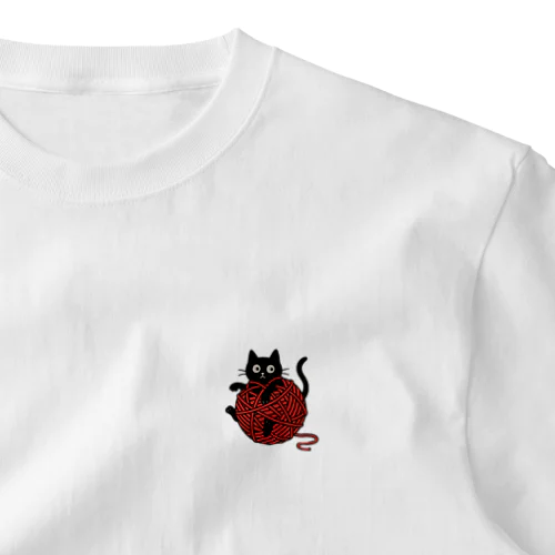 「助けてニャ！」毛糸と黒猫のワンポイントTシャツ One Point T-Shirt