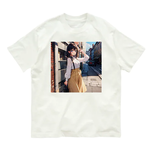 A young girl with blue hair. She is holding a black purse and looking up. A cute girl with blue hair,wearing a yellow sk Organic Cotton T-Shirt