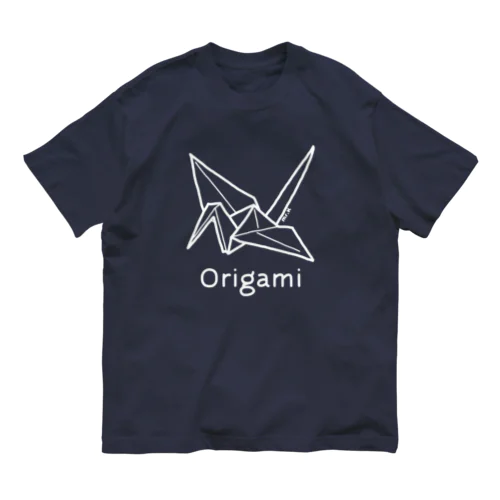 Origami (折り紙鶴) 白デザイン Organic Cotton T-Shirt