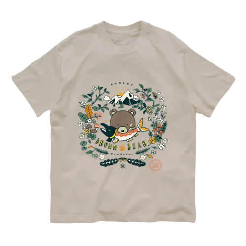 （薄色用）捕食クマ　顔アップバージョン Organic Cotton T-Shirt