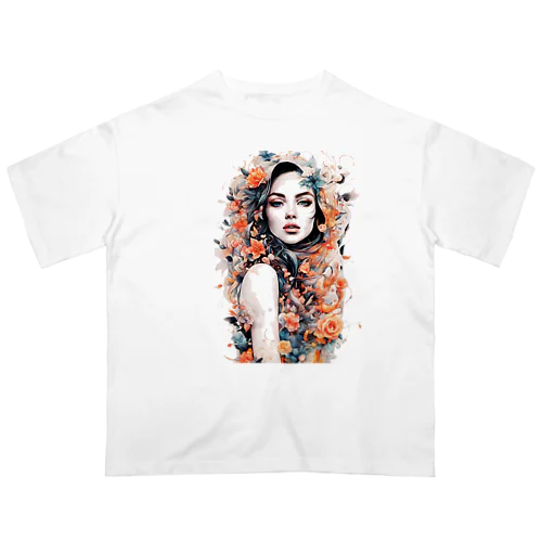 Beautiful woman with flowers Oversized T-Shirt