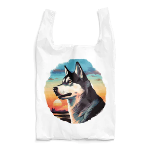 シベリアンハスキーと夕日 Reusable Bag