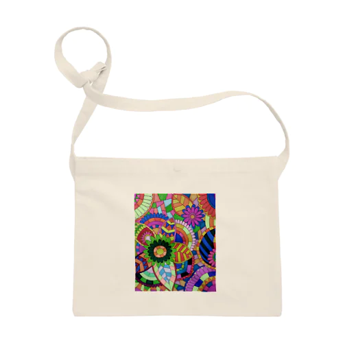 障害者アート 手描きイラスト 曼荼羅 花 カラフル Sacoche