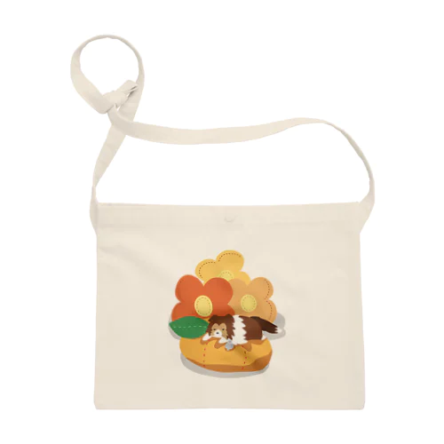 シェルティ&文鳥×オレンジやお花 Sacoche