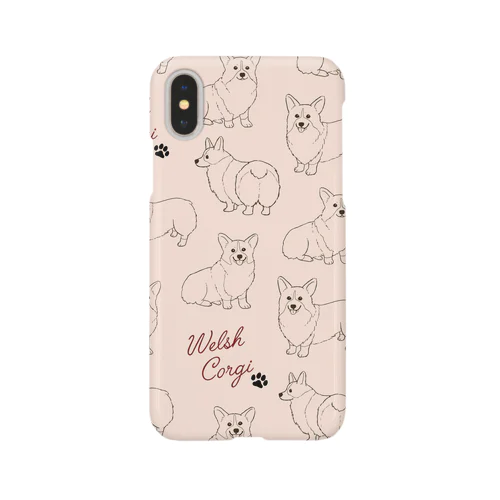 線画コーギー ピンク iPhone Smartphone Case