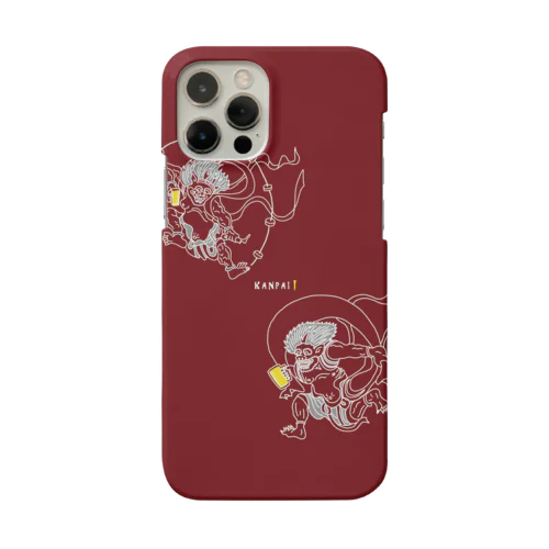 名画 × BEER（風神雷神）白線画-レッド iPhone Smartphone Case