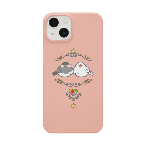桜文鳥と白文鳥の仲良しスマホケース・桃色 iPhone Smartphone Case