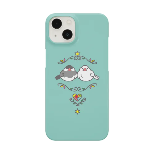 桜文鳥と白文鳥の仲良しスマホケース・水色 iPhone Smartphone Case