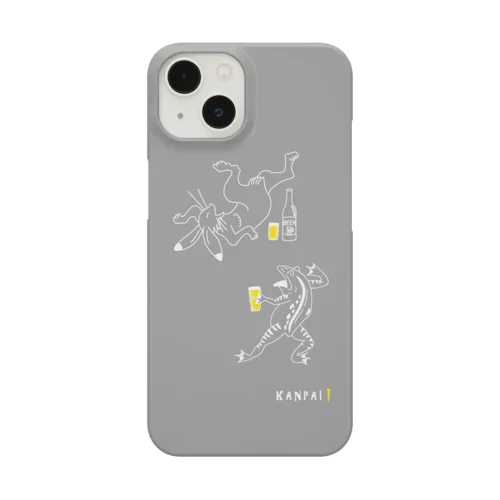 名画 × BEER（鳥獣戯画）白線画-グレー iPhone Smartphone Case