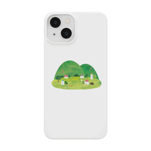 草原と山と家のどかな村の景色 iPhone Smartphone Case