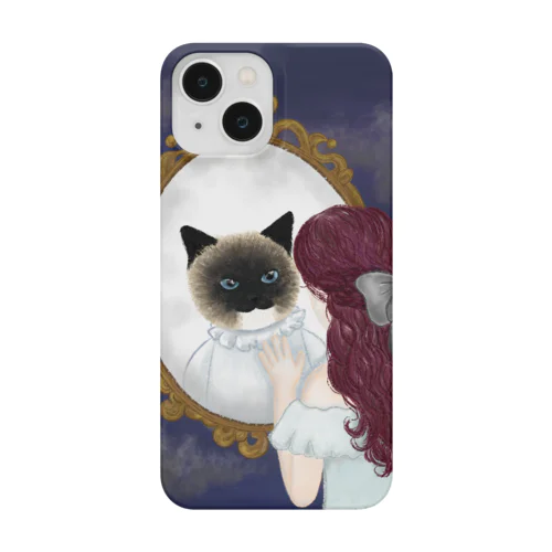 シャム猫娘「ボーダー」ジャケットイラスト 鏡越しのシャム猫 iPhone Smartphone Case