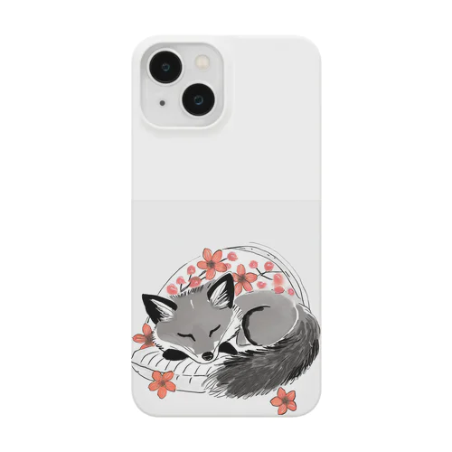 桜と銀ぎつね iPhone Smartphone Case