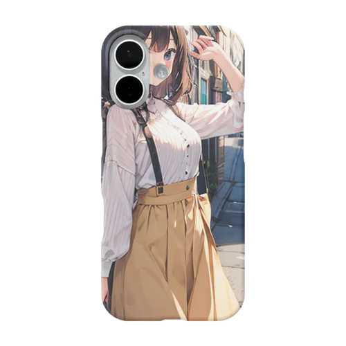 A young girl with blue hair. She is holding a black purse and looking up. A cute girl with blue hair,wearing a yellow sk iPhone Smartphone Case